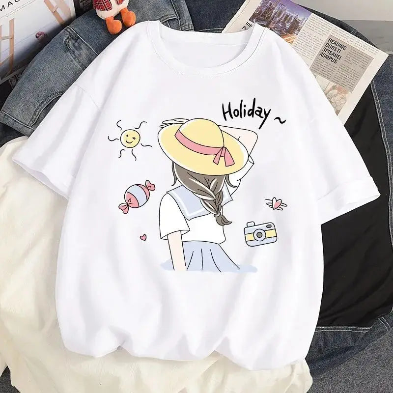 Pure cotton short-sleeved large size versatile T-shirt women's loose new student top trendy women clothing y2k tops emo clothes Street King Limited