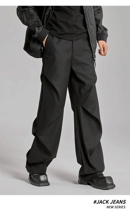 extended length edition wrinkle fashion men streetwear fashion hip hop vibe loose casual straight black suit pant trousers unique default style 1826