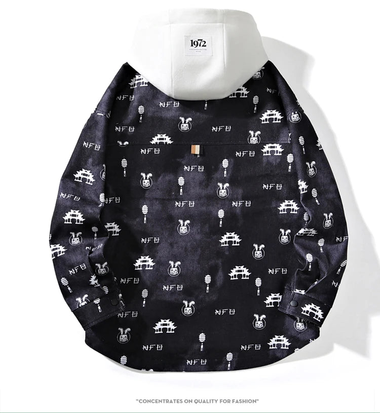 full print jackets for men spring autumn new colour clash hooded coat chest pockets design y2k jackets large size hip hop unique default style 5866