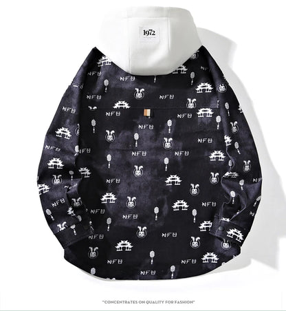 full print jackets for men spring autumn new colour clash hooded coat chest pockets design y2k jackets large size hip hop unique default style 5866