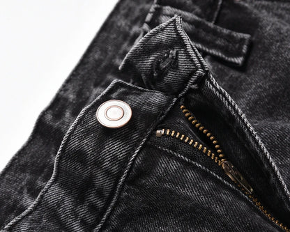 patchwork graffiti black straight denim pants mens vintage patches stitching ink splashed jeans y2k logging cargo pants for male unique cargo style 451