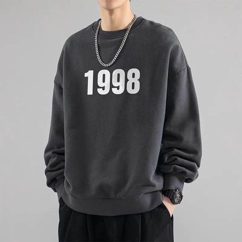Trendy Korean Personality Simple Retro Sweatshirt for Boys 2024 New Spring and Autumn Ins American Sports Personality Youth Tops Street King Limited