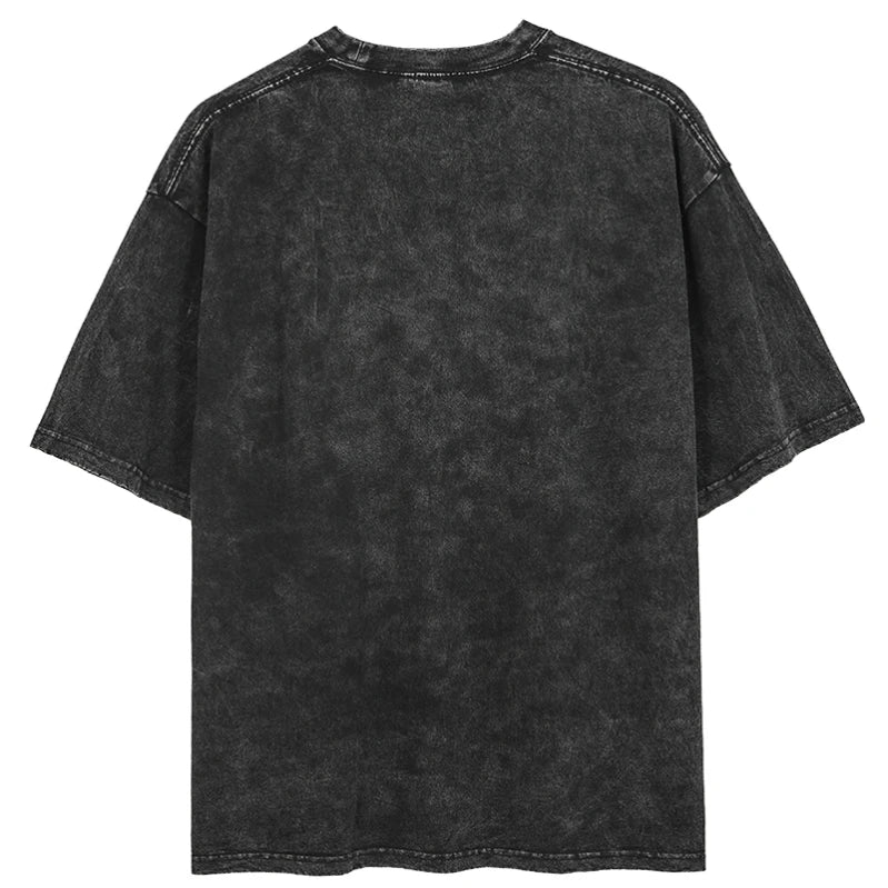 Vintage Men Tshirt Streetwear Hip Hop Portrait Robot Dinosaur Print Distressed T-Shirt 2023 Harajuku Summer Cotton Washed Tshirt Street King Limited
