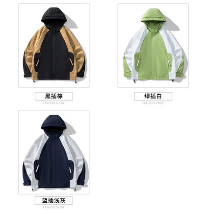 men loose fashion patchwork jacket zip up coats 2024 spring autumn outerwear multi coloured couple windbreaker outdoor coat unique default style 5457