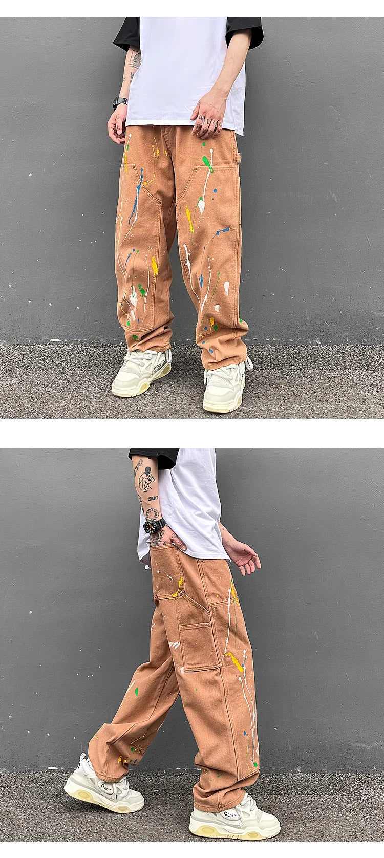 fashion graffiti printed denim jeans mens high street zipper straight jeans hip hop streetwear casual loose joggers jeans pants unique joggers style 511