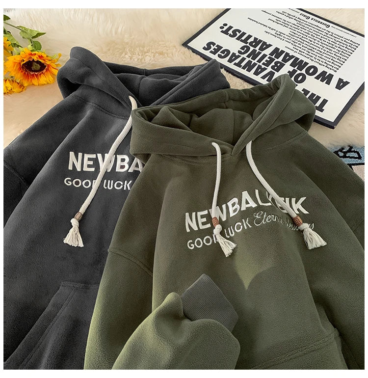 Winter Warm Thickened Casual Men's Hoodie Korean Fashion Embroidery Letters Sweater Harajuku Street Unisex Hoodies Street King Limited