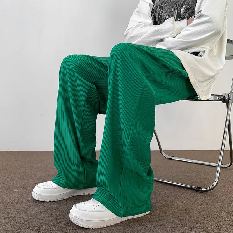 Green Pleated Pants Men Oversized Fashion Casual Wide Leg Pants Men Japanese Streetwear Loose Ice Silk Pants Men Trousers M-2XL Street King Limited