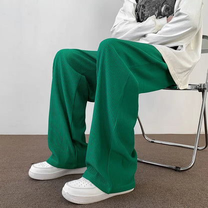 Green Pleated Pants Men Oversized Fashion Casual Wide Leg Pants Men Japanese Streetwear Loose Ice Silk Pants Men Trousers M-2XL Street King Limited