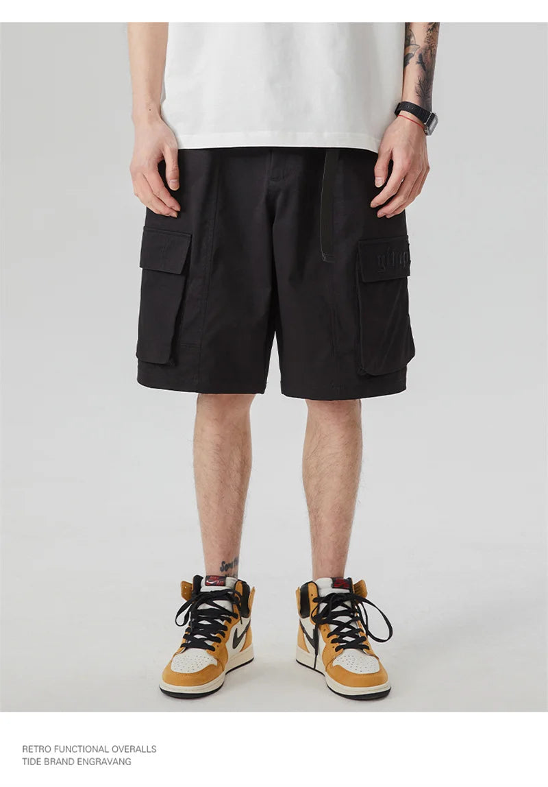 summer new american retro cargo shorts for men casual multi pocket baggy y2k shorts streetwear hip hop embroidery short cargo unique cargo style 301