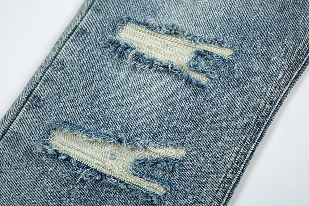 Frayed Hole Damaged Washed Blue Baggy Jeans for Men Y2k Streetwear Straight Casual Denim Trousers Ropa Hombre Loose Cargo Pants Street King Limited