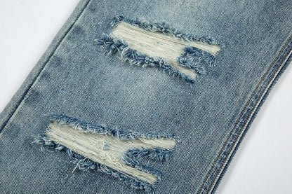 Frayed Hole Damaged Washed Blue Baggy Jeans for Men Y2k Streetwear Straight Casual Denim Trousers Ropa Hombre Loose Cargo Pants Street King Limited