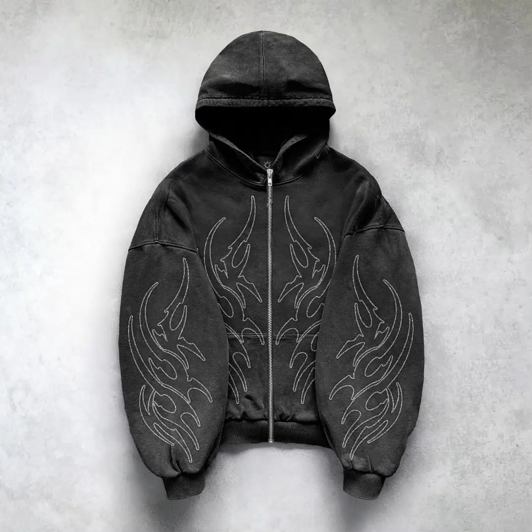 Gothic Punk Graphic Print Oversized Sweatshirt High Street Harajuku Y2K Streetwear Jacket Men Hip Hop Retro Casual Zipper Hoodie Street King Limited