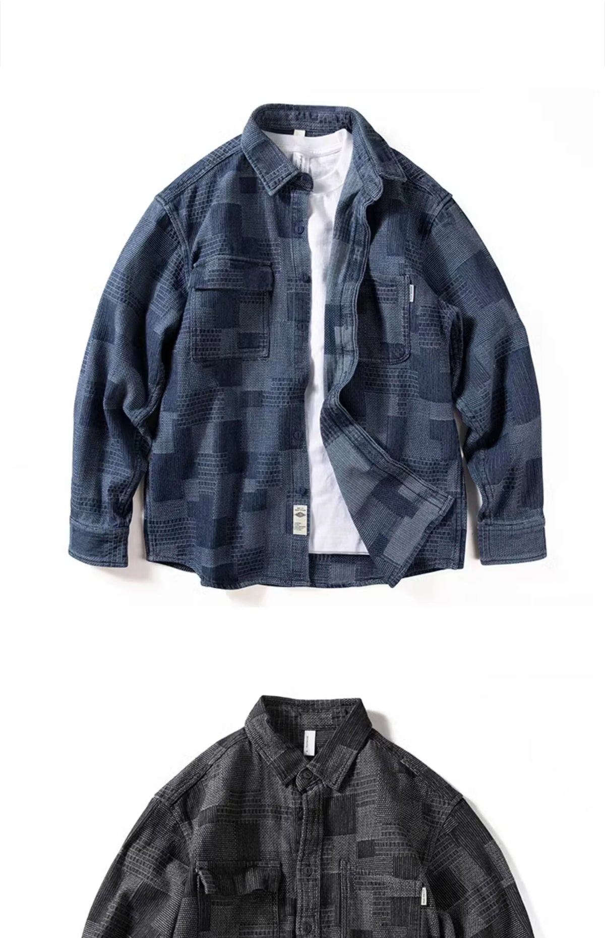 Heavy Denim Shirt Men's Long Sleeve Loose Japanese Retro Washed Distressed Shirt Men's Top Plaid Thickened Jacket Street King Limited