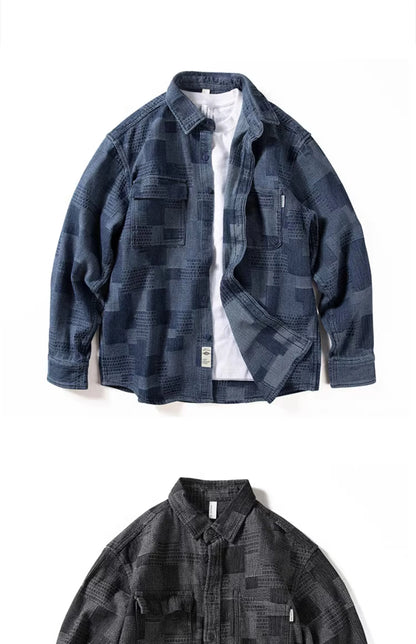 Heavy Denim Shirt Men's Long Sleeve Loose Japanese Retro Washed Distressed Shirt Men's Top Plaid Thickened Jacket Street King Limited
