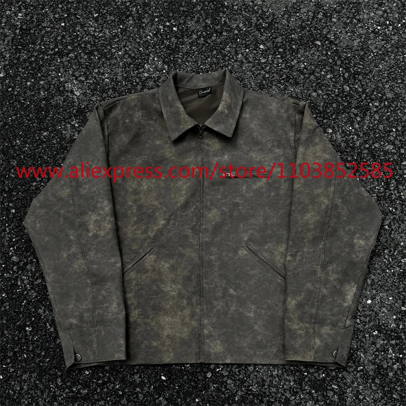 autumn and winter vintage long sleeved leather jacket american heavy duty motorcycle high street short style distressed lapel techwear shorts
