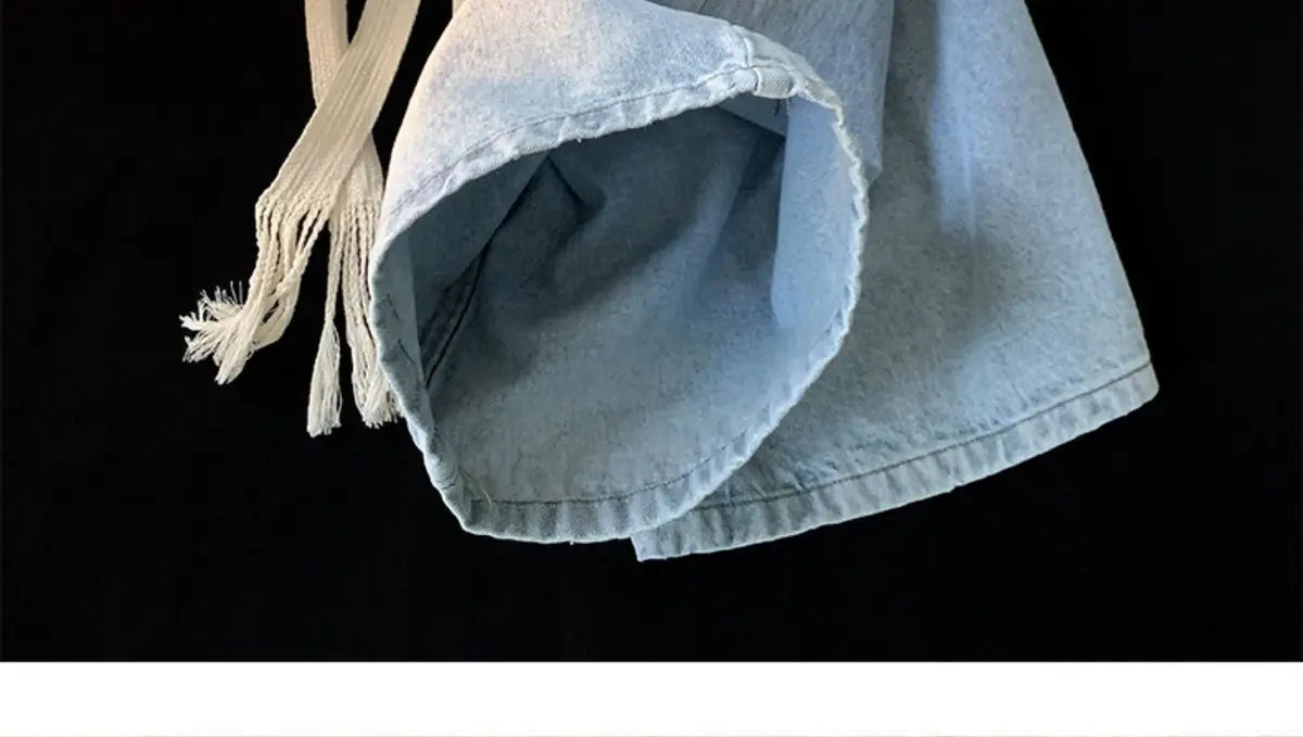 American denim shorts men's summer thin denim shorts elastic waist loose American retro high street pants men clothing y2k tops Street King Limited