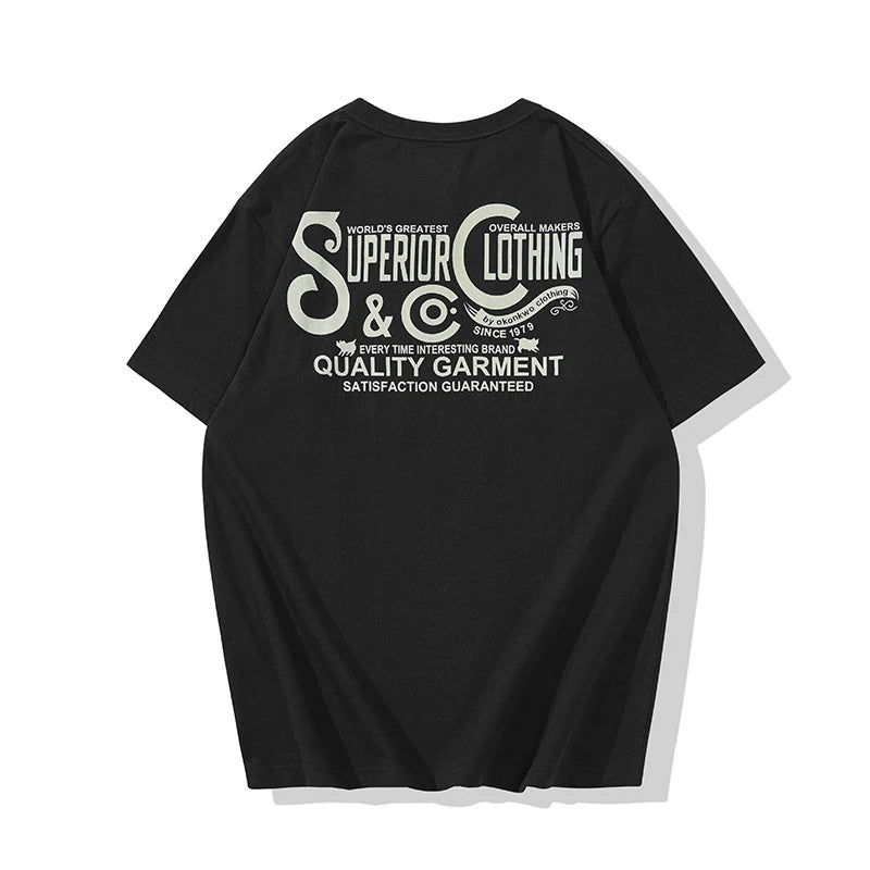 Vintage Amekaji Letter Printed T-shirt Men 2022 Spring Summer New Round Neck Short Sleeve Motorcycle T Shirt Cotton Tees Street King Limited