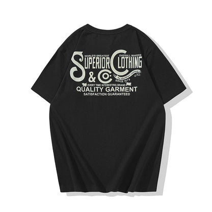 Vintage Amekaji Letter Printed T-shirt Men 2022 Spring Summer New Round Neck Short Sleeve Motorcycle T Shirt Cotton Tees Street King Limited