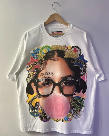 Street Hip Hop Gothic Bighead Pattern Printed Oversized Men's Y2K Street Clothing Loose Harajuku Versatile Short Sleeves Street King Limited
