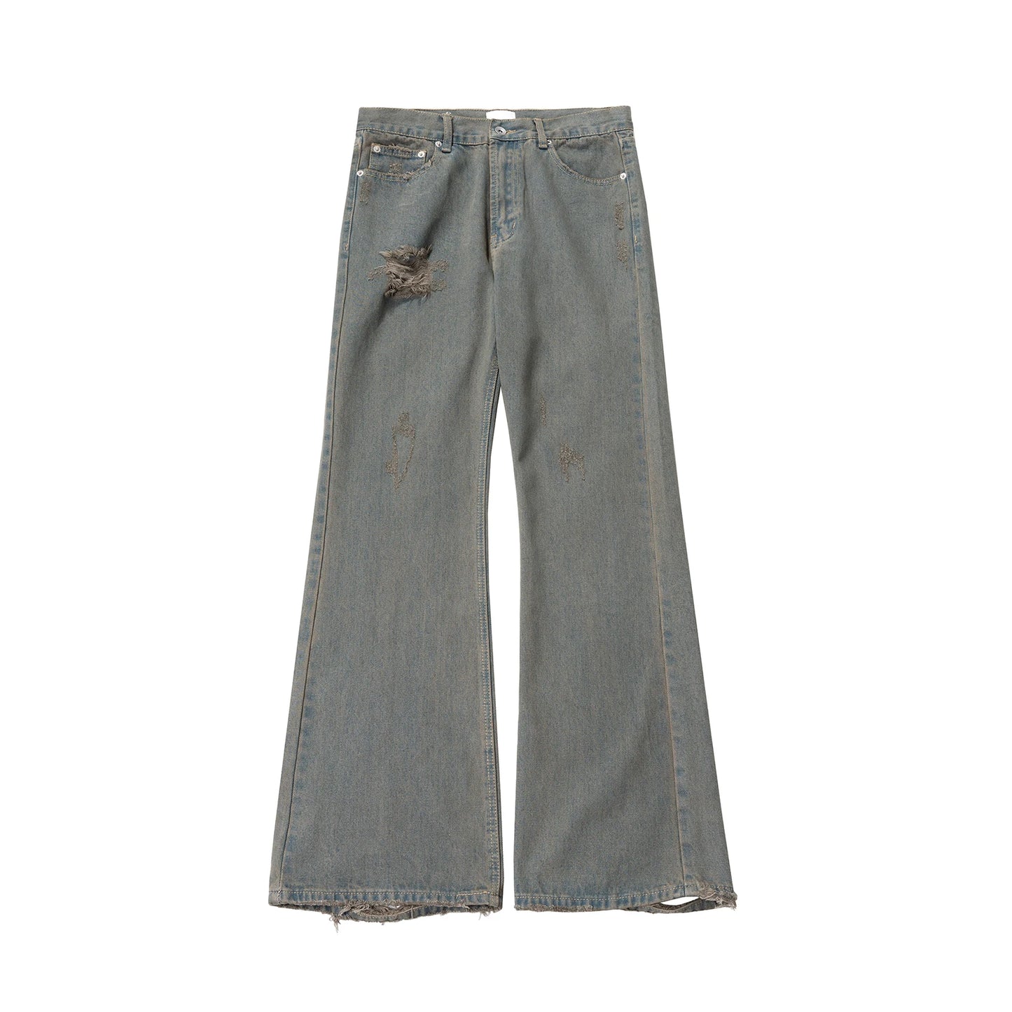 Grey Green Damaged Micro Flared Jeans Mens Straight Streetwear Y2k Ropa Hombre Baggy Denim Trousers Oversized Casual Cargo Pants Street King Limited