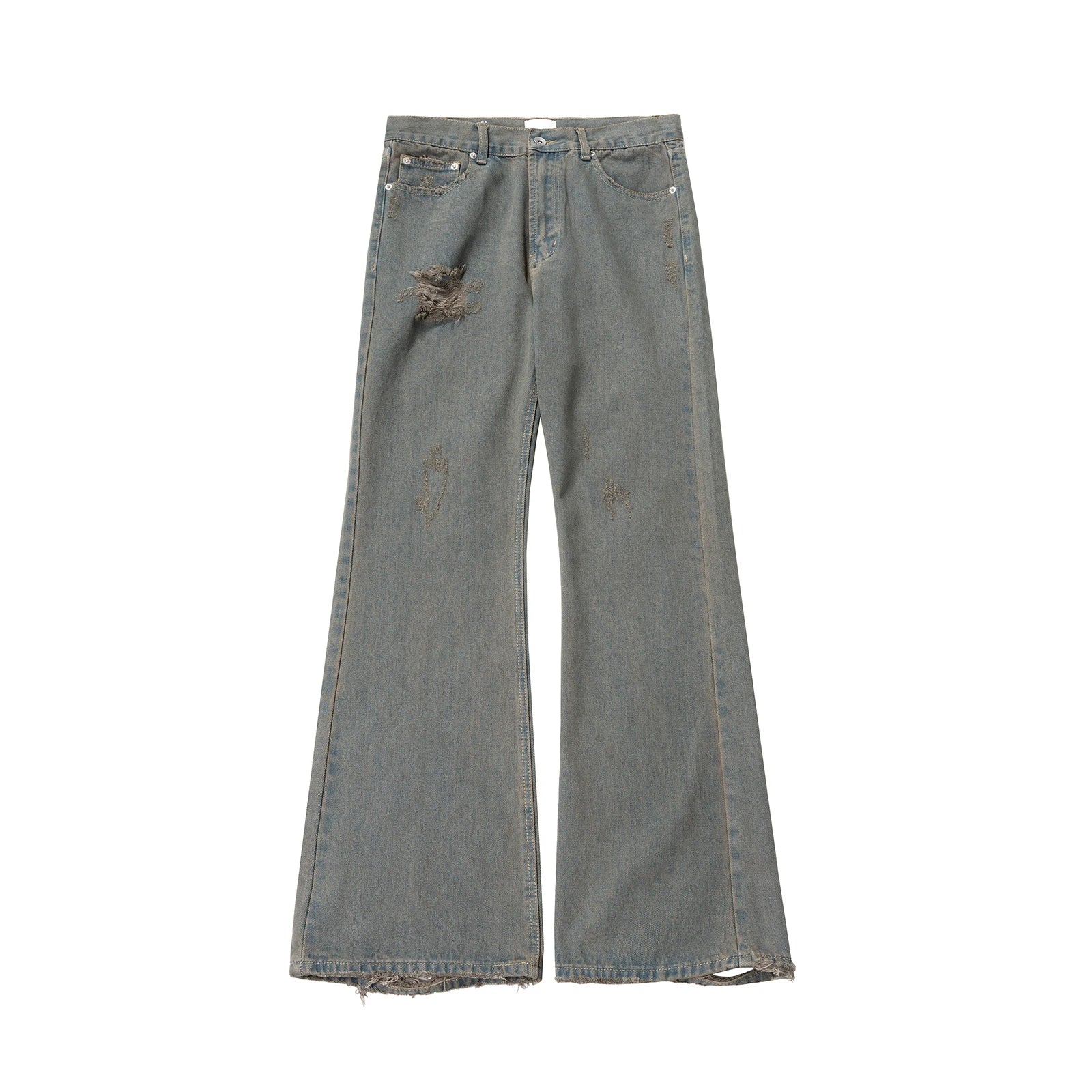 Grey Green Damaged Micro Flared Jeans Mens Straight Streetwear Y2k Ropa Hombre Baggy Denim Trousers Oversized Casual Cargo Pants Street King Limited