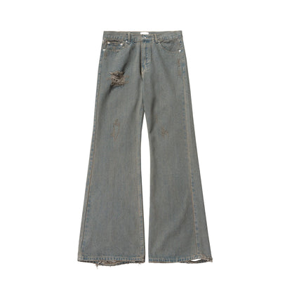 Grey Green Damaged Micro Flared Jeans Mens Straight Streetwear Y2k Ropa Hombre Baggy Denim Trousers Oversized Casual Cargo Pants Street King Limited