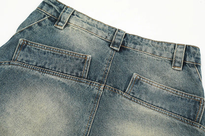 streetwear side pockets pleated washed blue jeans unisex straight baggy y2k denim pants ropa hombre casual cargo pants oversized unique cargo style 5207