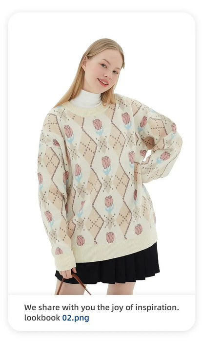 Japanese trend ins retro literary simple sweater winter versatile casual couple Y2K men and women loose round neck sweater tops Street King Limited
