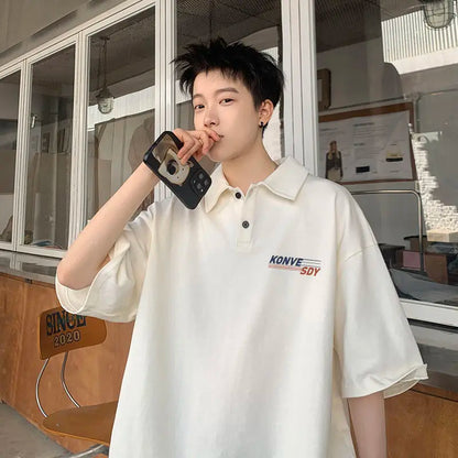 Fashionable American shirt short sleeved t shirt men summer loose casual tops student niche ins trend lapel T shirt clothing y2k Street King Limited