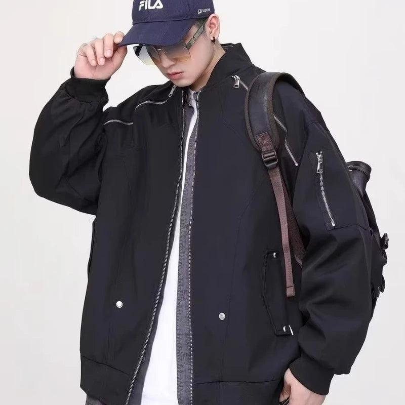 2024 spring american pilot jacket mens multi pocket trendy street loose bomber cardigan couple fashion zipper baseball coats menswear bottoms