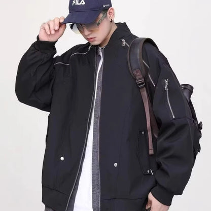 2024 spring american pilot jacket mens multi pocket trendy street loose bomber cardigan couple fashion zipper baseball coats menswear bottoms