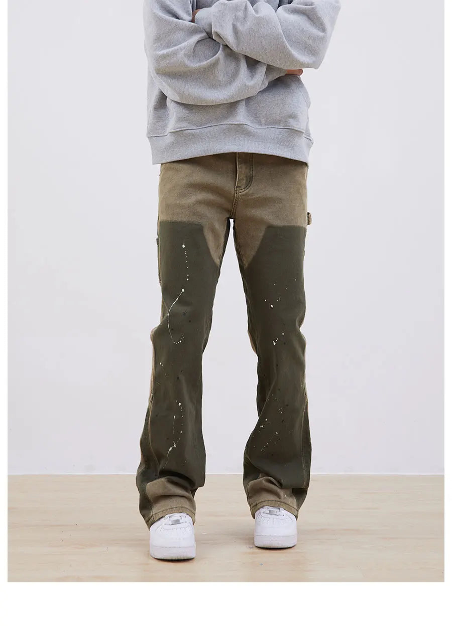 streetwear cleanfit double knee graffiti baggy pants jeans y2k vintage flare denim pants men patchwork patches for women clothes unique jeans style 122