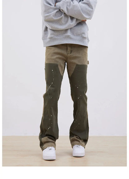 streetwear cleanfit double knee graffiti baggy pants jeans y2k vintage flare denim pants men patchwork patches for women clothes unique jeans style 122