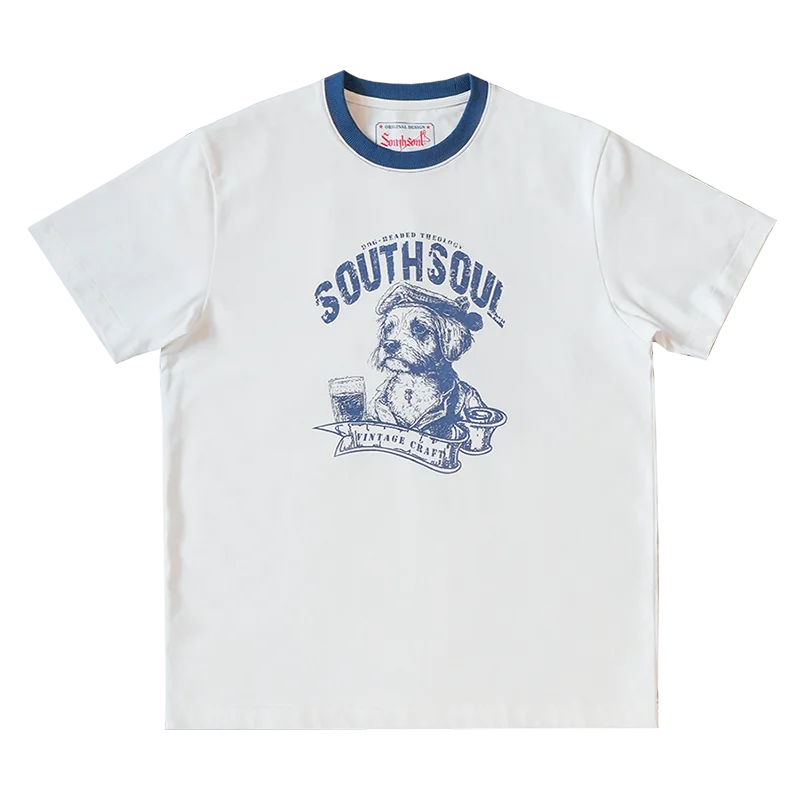American vintage heavyweight cotton 280g contrasting thread print T-shirt for men with small neckline anti-shrinking Street King Limited