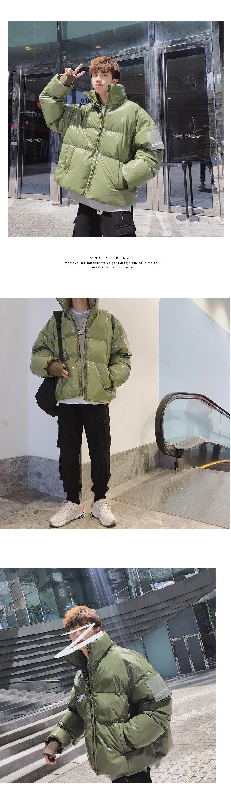 Winter Jacket Men Parkas Thicken Warm Coat Stand Collar Oversize Parkas Bright Leather Fabric Jacket Korean Style Padded Coat Street King Limited