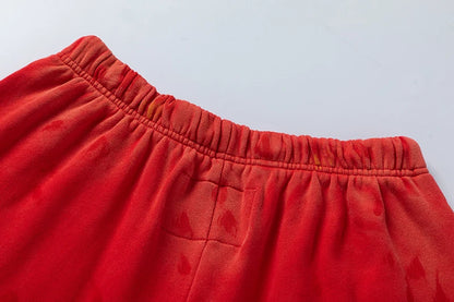 RRR123 2024 New Sports Shorts Heavyweight Washed Graffiti Print Vintage Drawstring Capris Casual High Street Loose Curled Y2K Street King Limited
