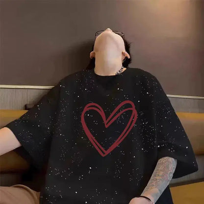 Summer cotton loose round neck starry sky short sleeved men and women American street trend personalized printed T-shirt top Street King Limited