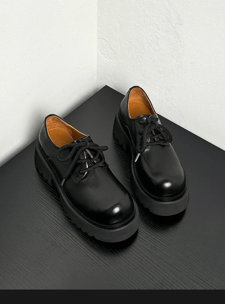 Men High Quality Genuine Leather Streetwear Fashion Casual Hip Hop Derby Shoes Cow Leather Rubber Foam Sole High Heels Shoes Street King Limited