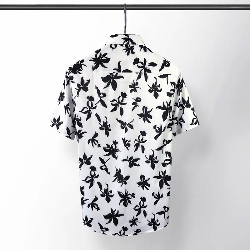 New 2021 luxury Men Classic Hibiscus Flowers Fashion 50% Silk Casual Shirts Shirt high quality Pocket Short sleeves #A48 Street King Limited