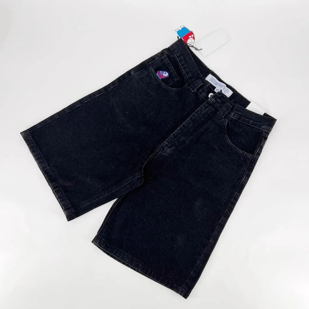 big boy embroidery graphic pants retro hiphop cartoon streetwear denim shorts y2k baggy jorts harajuku gym basketball shorts men unique jeans style 875