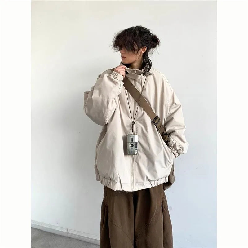 winter 2024 japanese college set mens vintage stand collar cotton jacket casual wide leg pants 2 piece suits male street 2 pcs unique default style 4184