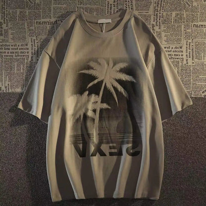 Pure cotton American retro coconut short-sleeved T-shirt for men and women couple wear trendy brand loose and versatile student Street King Limited