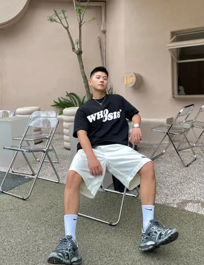 Heavy cotton short-sleeved T-shirt men's spring and summer loose European and American style high street hiphop T-shirt tops emo Street King Limited