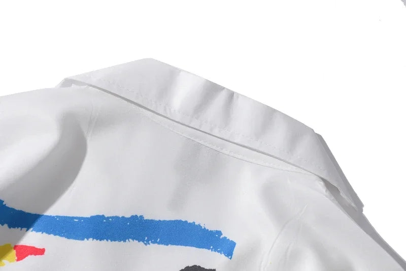 Dark Icon White Graffiti Hawaiian Shirts Street Men's Polo Shirt Summer Light Weight Cool Material Blouse Male Tops Street King Limited