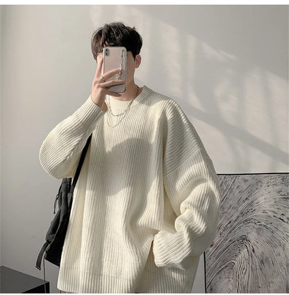 2023 Autumn Crew Neck Solid Color Pullover Sweaters For Men Casual Y2K Knitted Sweater High Street Fashion Jumpers Hombre Street King Limited