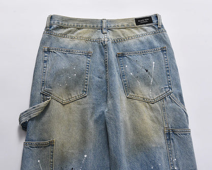 front zipper hole distressed washed vintage mens jeans pants harajuku y2k straight ink painted baggy denim trousers oversized unique jeans style 1977