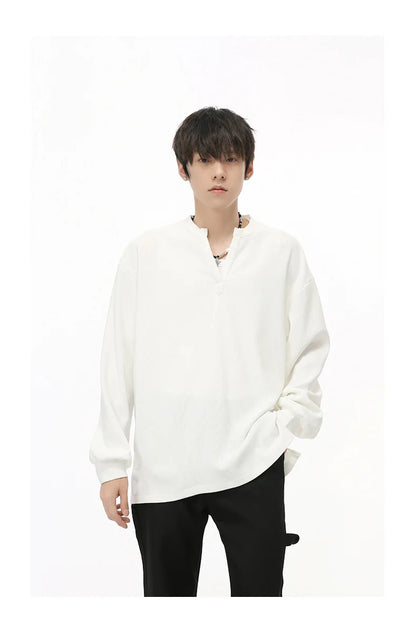Men's  V-neck Long Sleeve T-Shirt Tops Clothing Autumn Korean Style Lazy Simple Solid Color Casual Pullover Bottoming Shirt Street King Limited