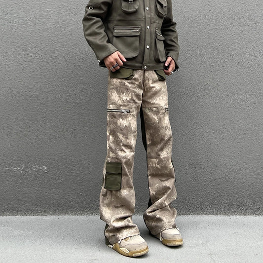 vintage camouflage denim jean street wear functioncan patches casual jeans pants mens baggy straight leg camou jeans overalls denim street jeans