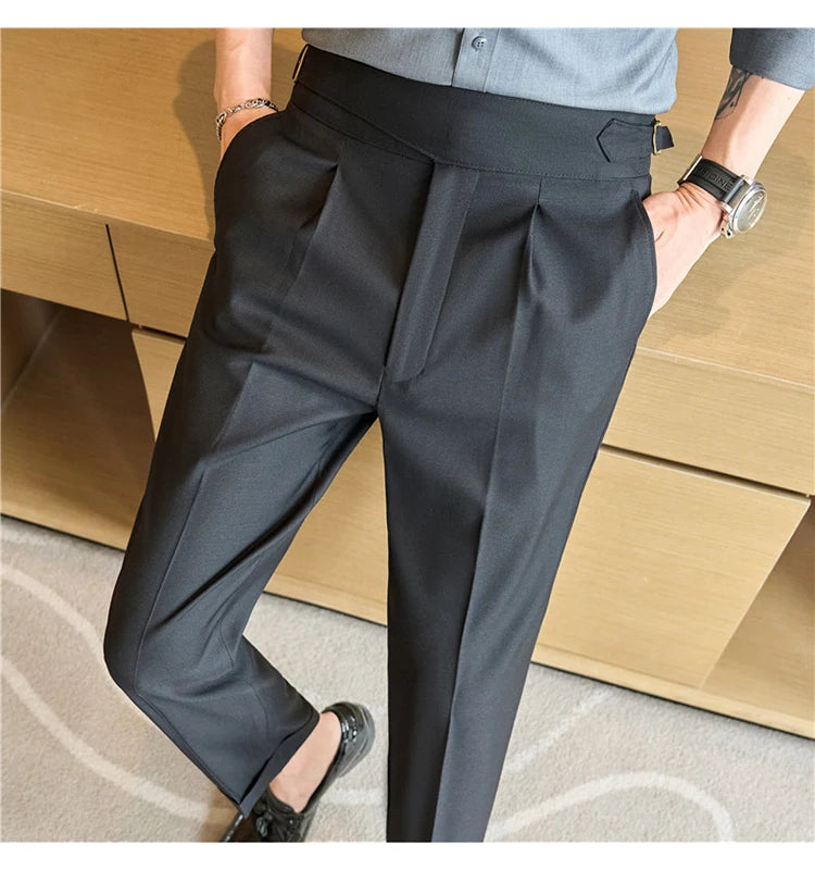 men naples waist business casual fashion vintage ankle length suit pant gentleman party dress pants trousers unique default style 1510