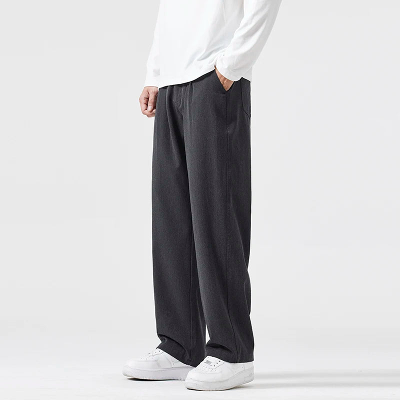 mens trend streetwear fashion loose casual plus size straight wide leg suit pant office man commute work pants trousers unique default style 2090
